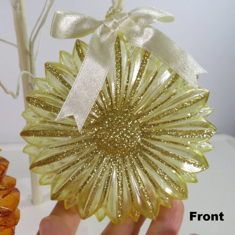 Glittered Flower (4) Ornaments for tree, wall or tucked in arrangements Spring